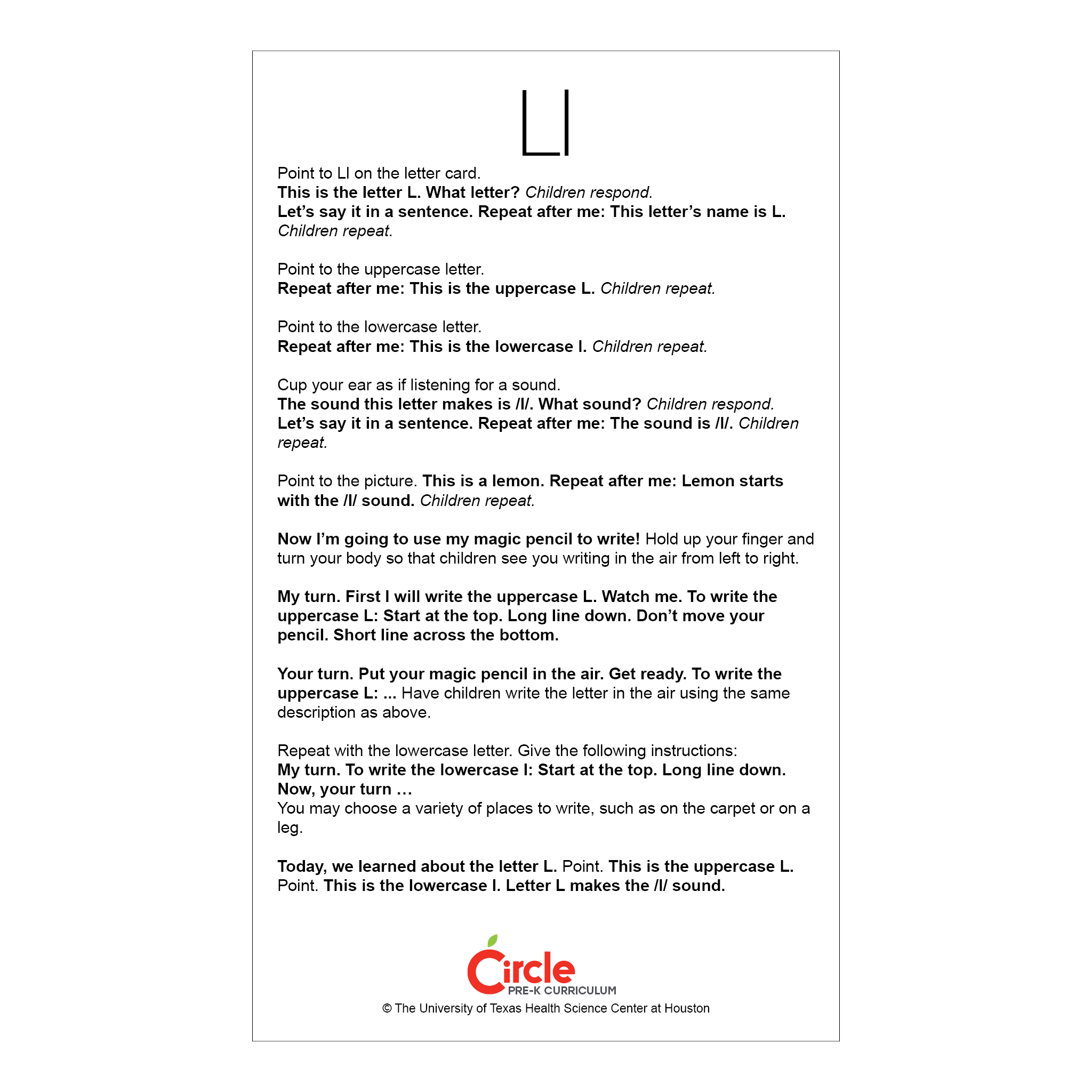 Letter Routine Cards • Circle Curriculum